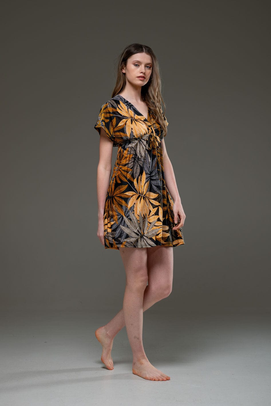 Casual Black Floral Print Streched Jersey Short Dress