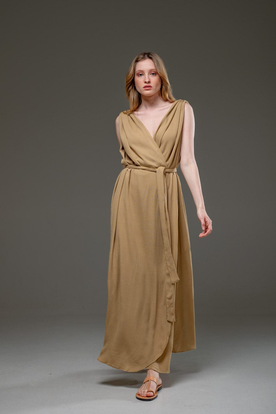 Beige Wrap Maxi Dress