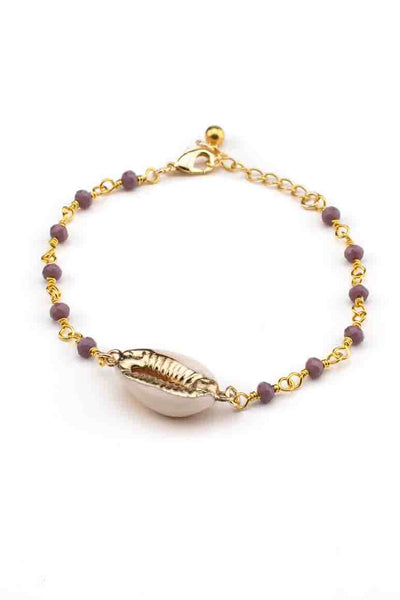 Elegant chic gold plated bracelet decorated with a sea shell and crystal beads-awatara