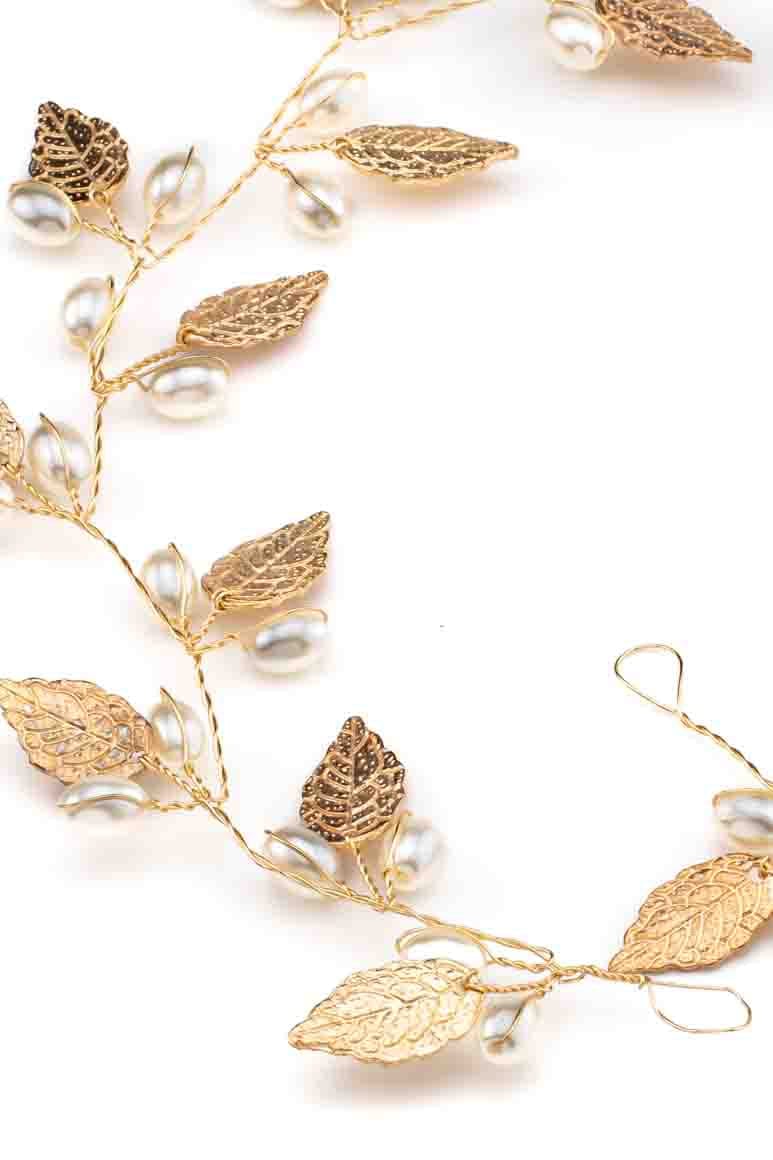 Golden leaf shaped &  pearl hair jewelry