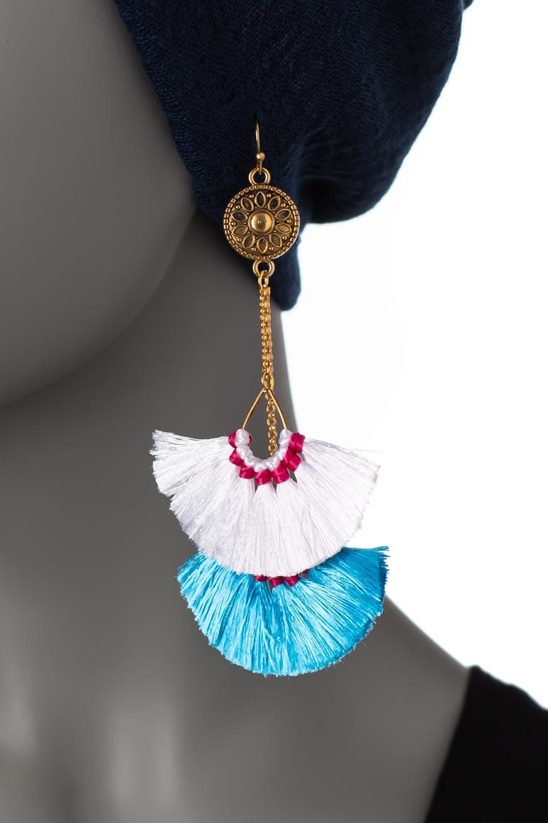 Handmade fan shape tassel earrings