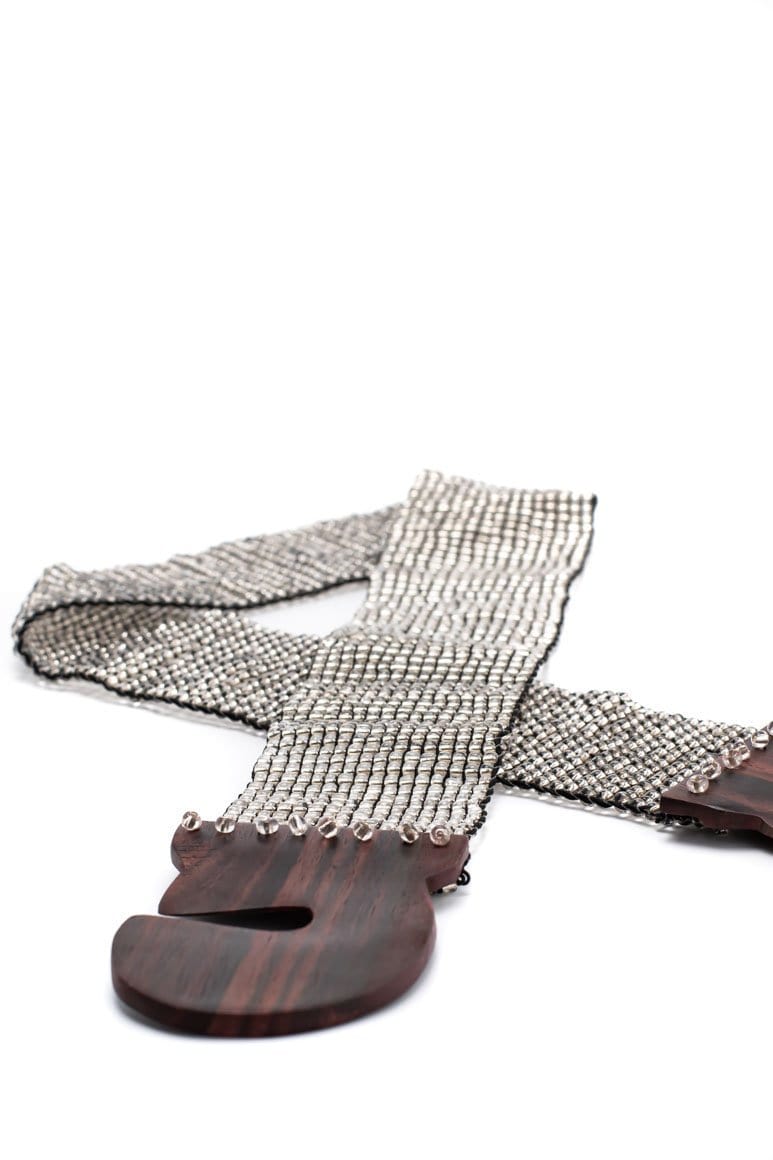 Elastic Silver color Glass Beaded Belt – awatara display picture 1