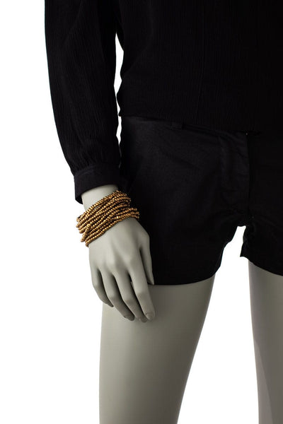 Handmade glass beads multi strand elastic bracelet gold-awatara