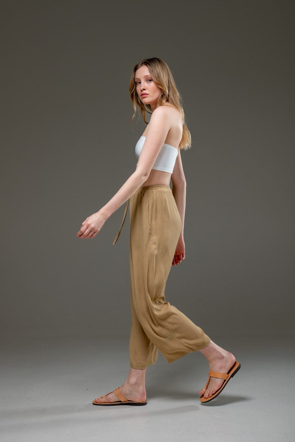 Gold Sand  Beige color Rayon Crepe Full Length elegant pants  