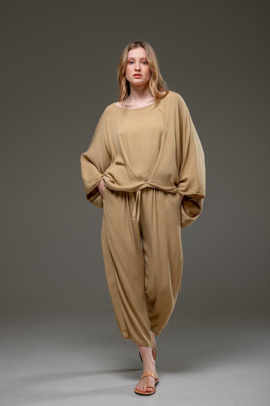 Gold Sand  Beige color Rayon Crepe Full Length elegant pants  