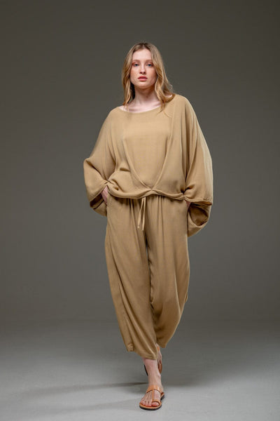 Gold Sand  Beige color Rayon Crepe Full Length elegant pants  