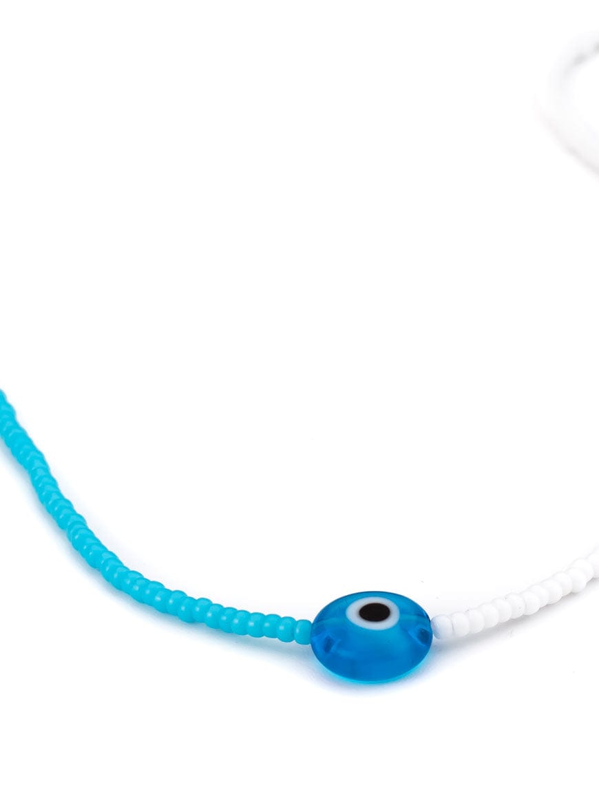 Blue and white miyuki seed beads asymmetric  evil eye necklace