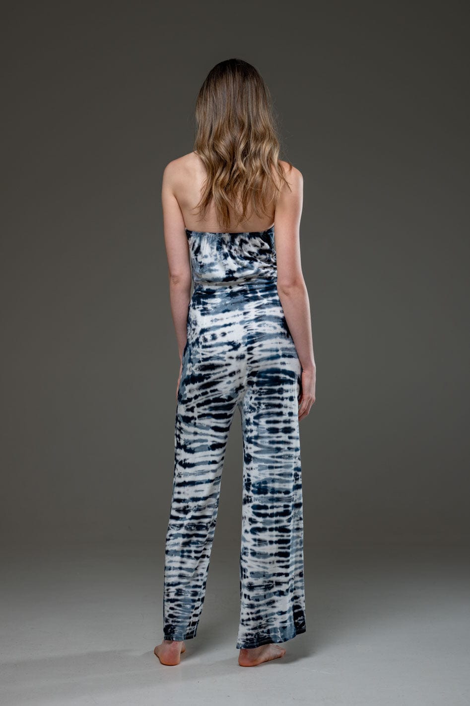 Tie Dye Jersey Elastic Fabric Halterneck Wide Leg Jumpsuit