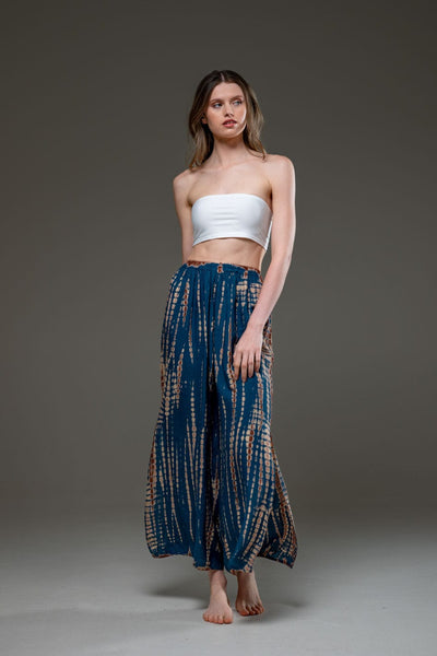 Blue Tie Dye Side Split Pants