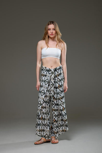 Elegant Soft  Rayon Geometric print wide Leg Side Splits Pants  