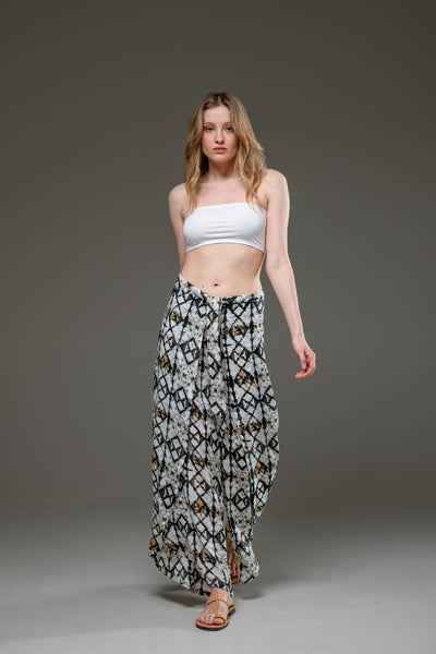 Elegant Soft  Rayon Geometric print wide Leg Side Splits Pants  