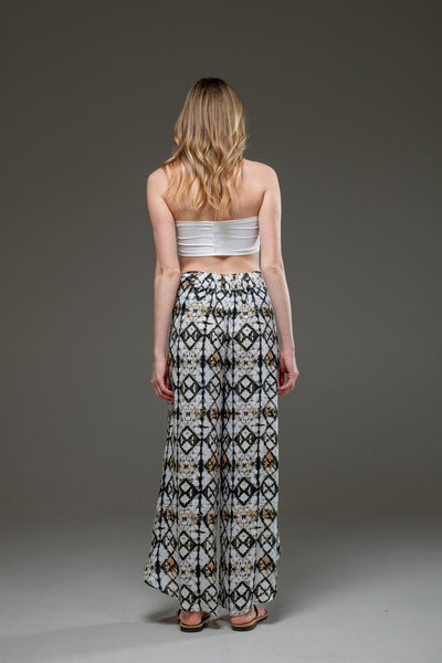 Elegant Soft  Rayon Geometric print wide Leg Side Splits Pants  