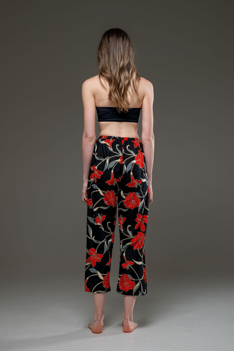 Elegant Soft  Rayon Red Flower print wide Leg Pants 