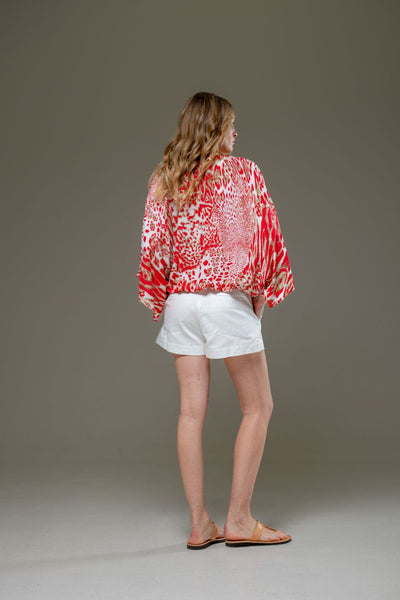 Elegant Soft Rayon Red Tiger Pattern Blouse 