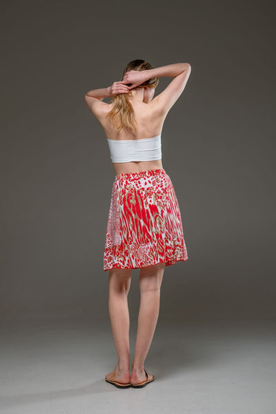 Elegant Soft  Rayon Red Tiger Pattern  Ruffled Hemline Elastic Waist Short Skirt 