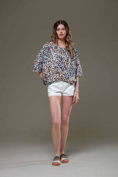 Elegant Soft  Rayon mixed colors leopard Print  Flowing Blouse 