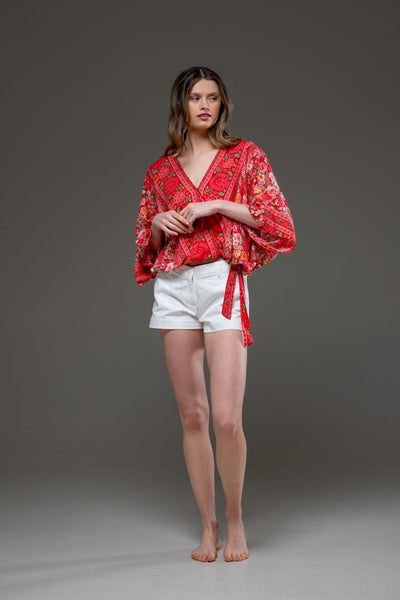 Elegant Soft Rayon red floral Pattern Blouse 
