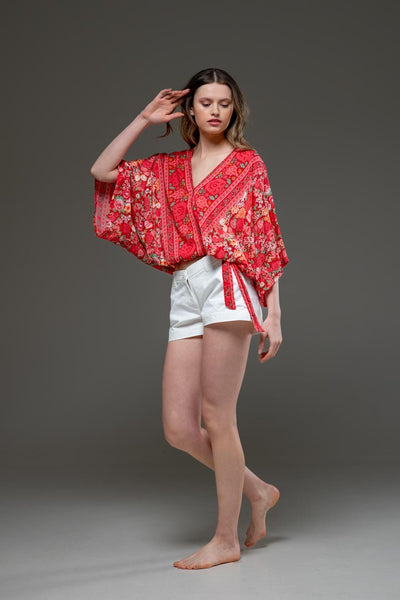 Elegant Soft Rayon red floral Pattern Blouse 
