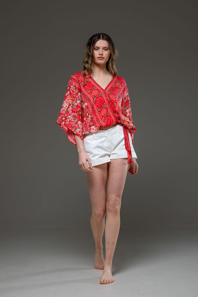 Elegant Soft Rayon red floral Pattern Blouse 