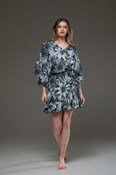 Elegant Super Luxury Soft Rayon Drak Lotus Digital print short skirt and Blouse Set  