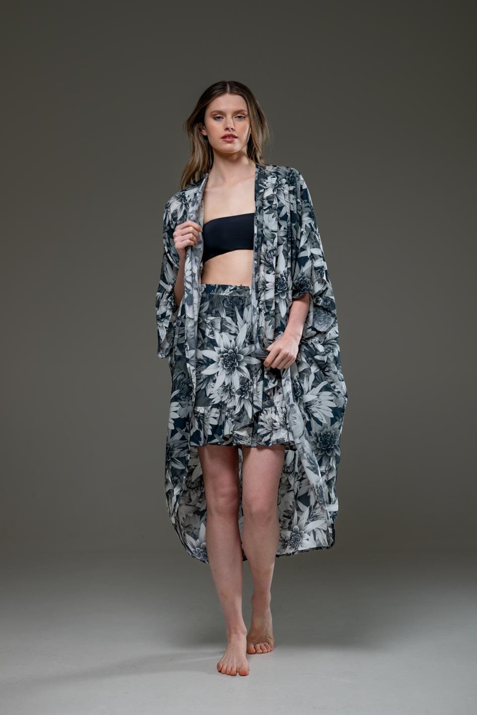 Elegant Super Luxury Soft Rayon Dark Lotus Digital print Long Open Kimono