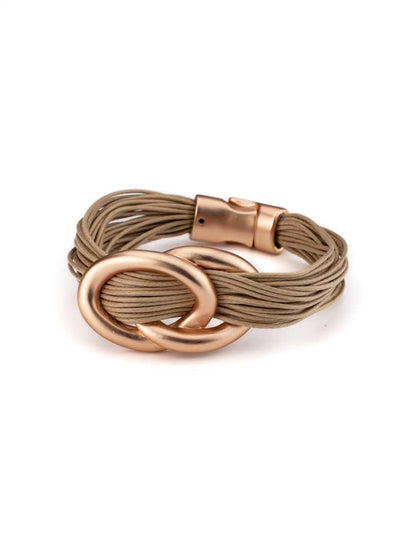   Elegant gold plated, multilayered leather bracelet, with magnetic clasp.