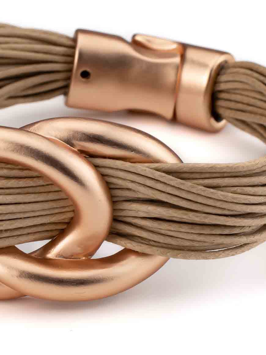   Elegant gold plated, multilayered leather bracelet, with magnetic clasp.