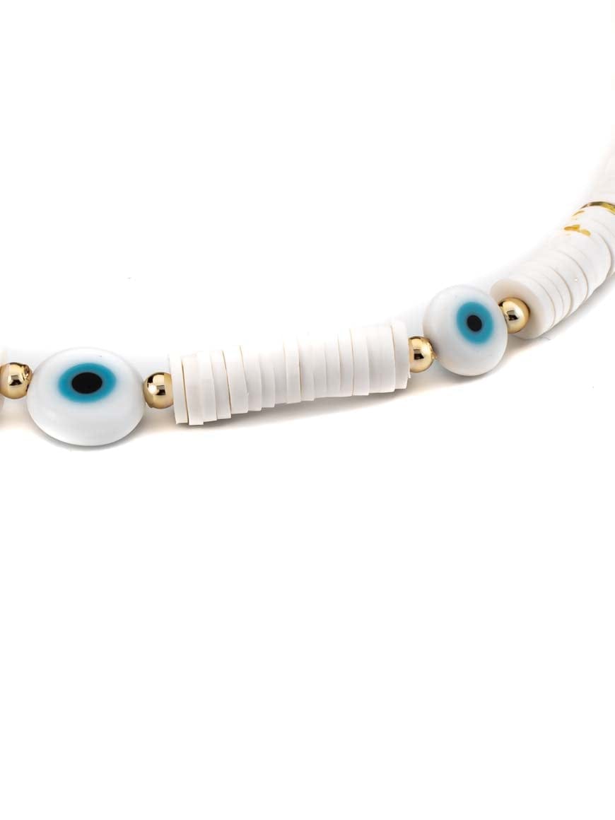 Polymer Clay White Heishi Beads Evil Eye Necklace