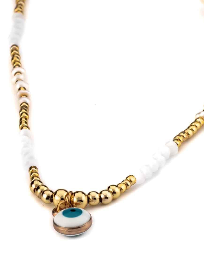 Glass Beads and Fresh Water Pearl Evil Eye Necklace