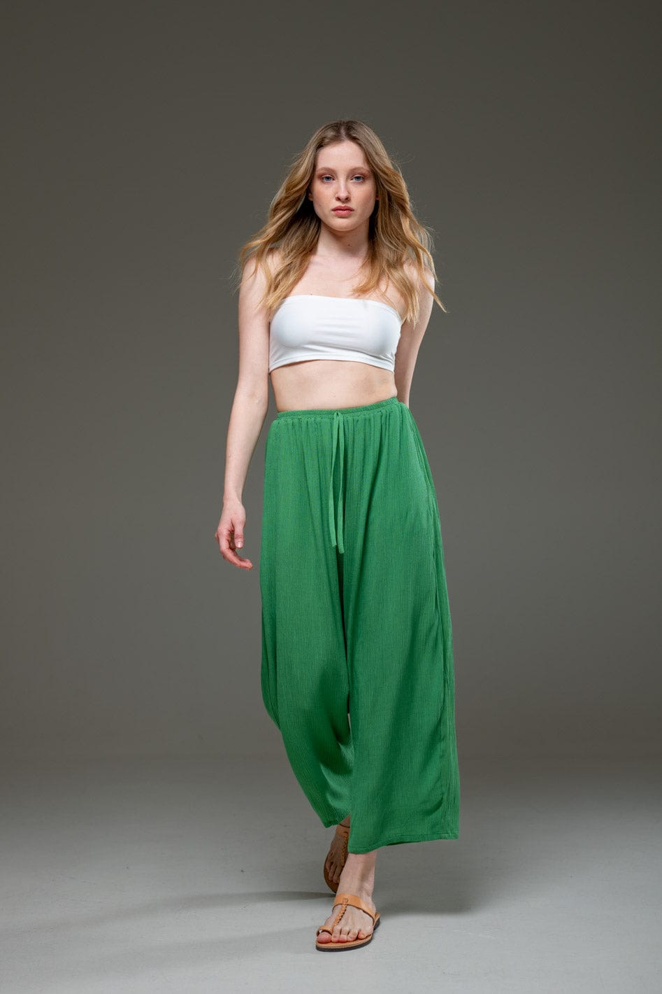 Green Rayon Crepe Full Length elegant pants