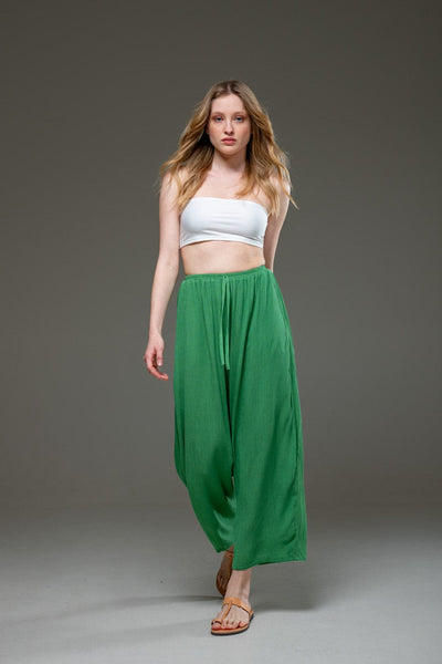 Green Rayon Crepe Full Length elegant pants