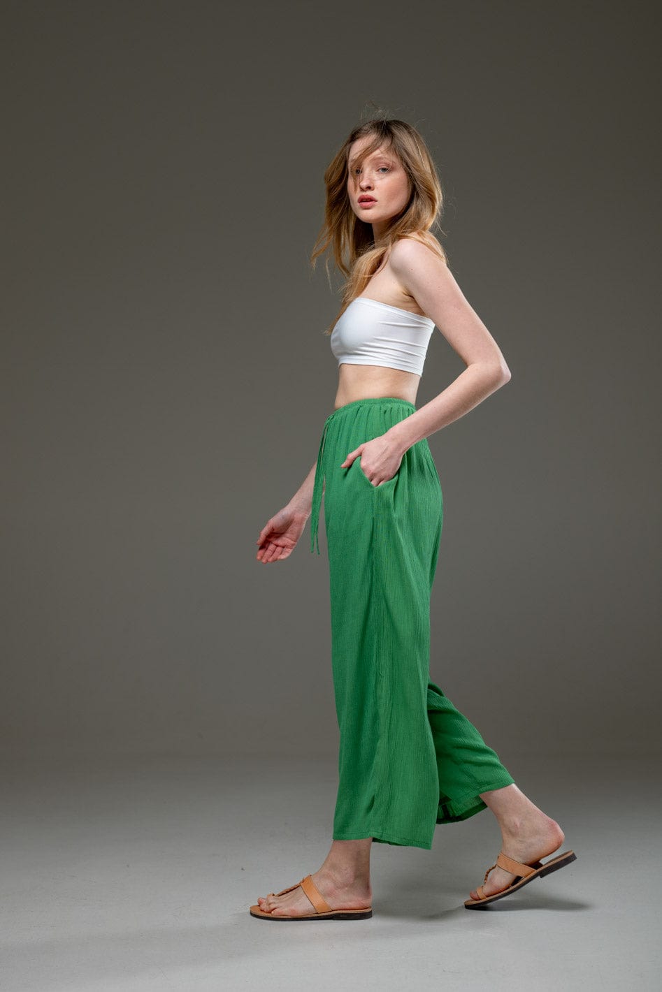 Green Rayon Crepe Full Length elegant pants