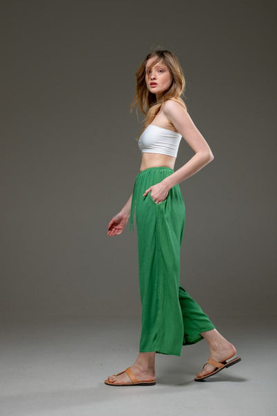 Green Rayon Crepe Full Length elegant pants