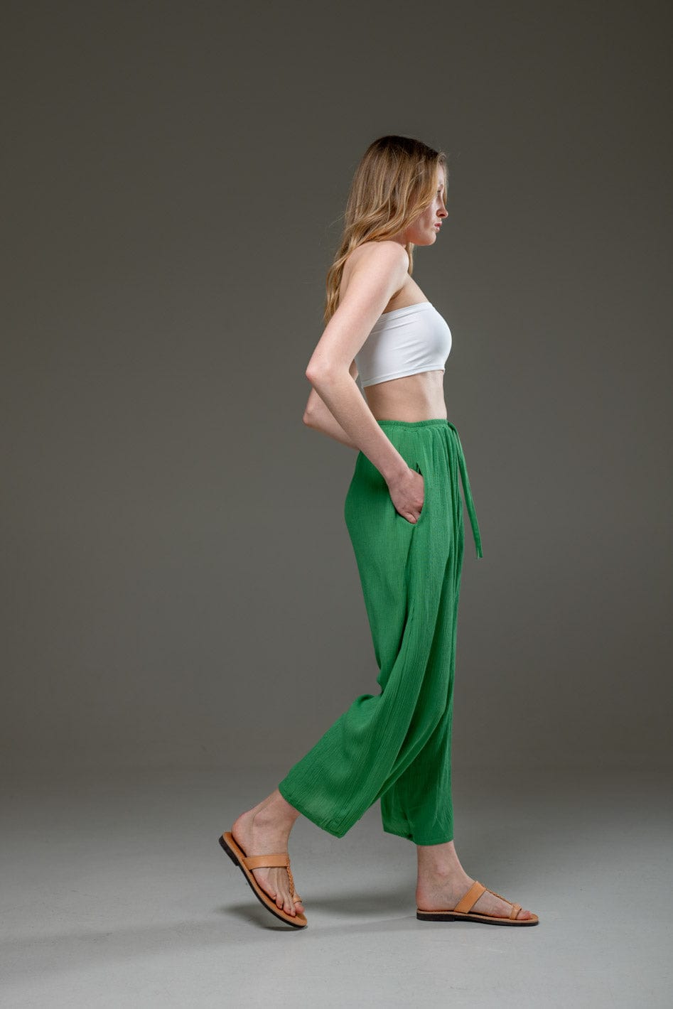 Green Rayon Crepe Full Length elegant pants