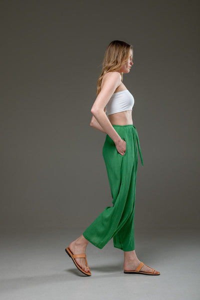 Green Rayon Crepe Full Length elegant pants