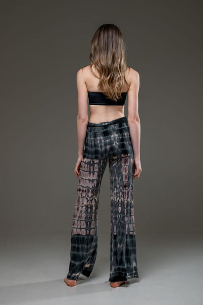 Grey Brown elastic fabric  hand tie dye wide leg long pant