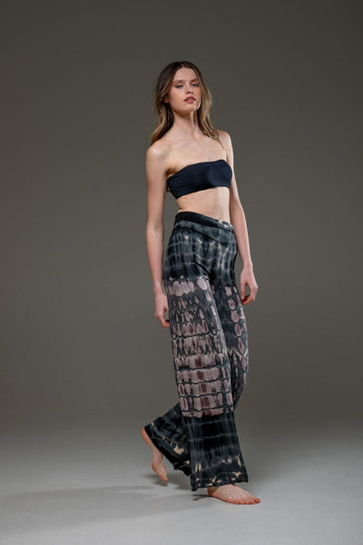 Grey Brown elastic fabric  hand tie dye wide leg long pant