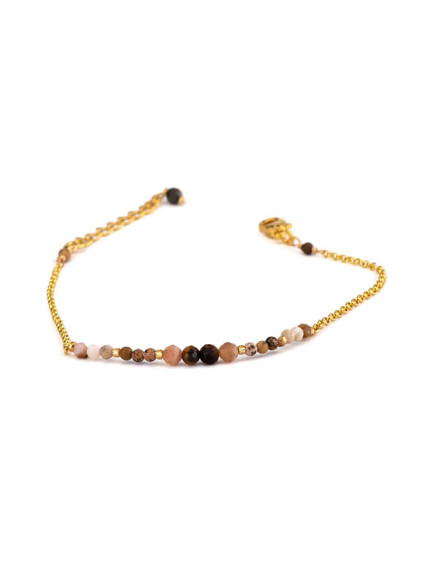 Handmade Minimal Gold Plated stone and beaded lBracelet