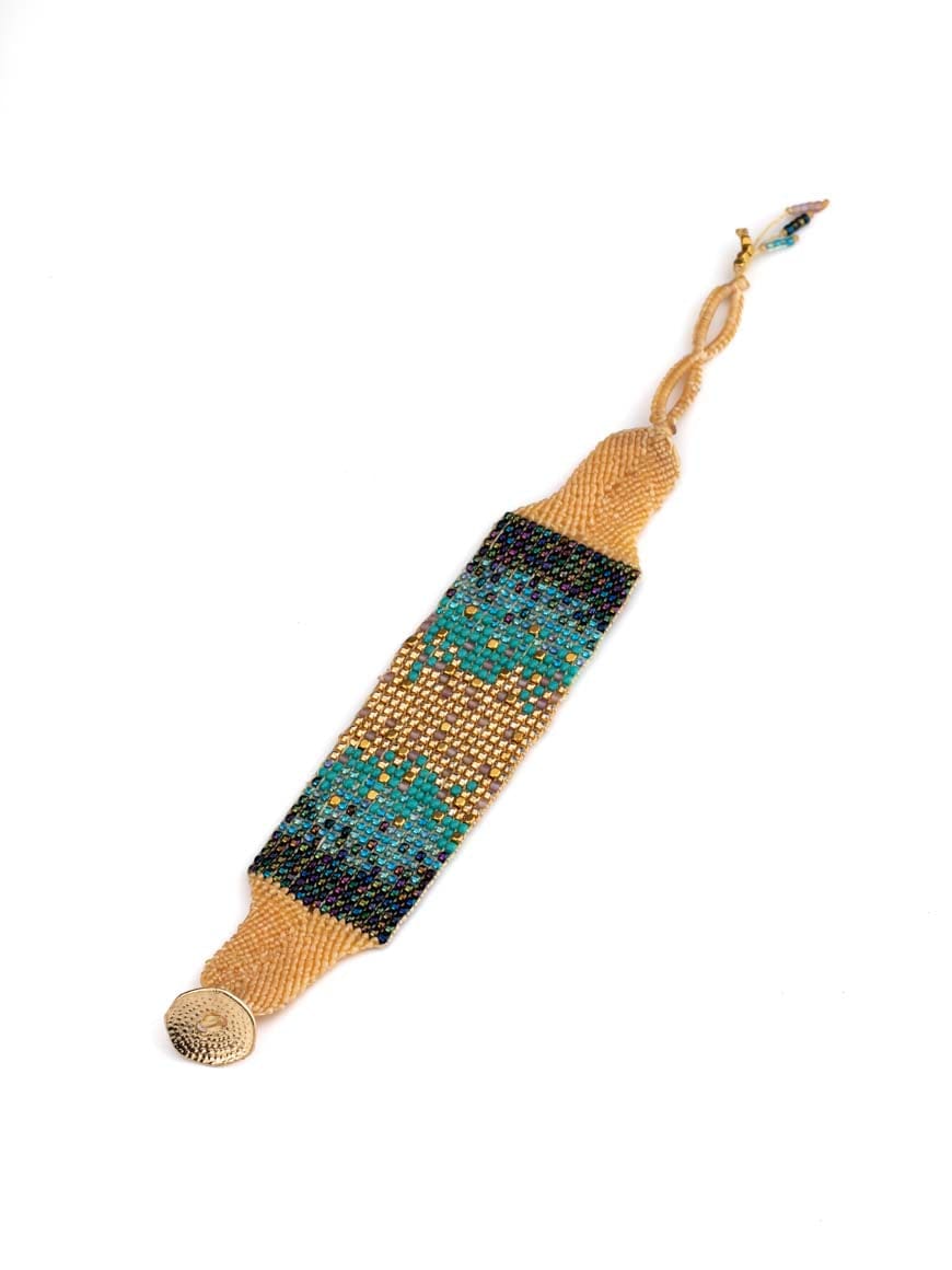 Elegant chic bracelet, made of Miyuki glass beads , knitted by wax thread.