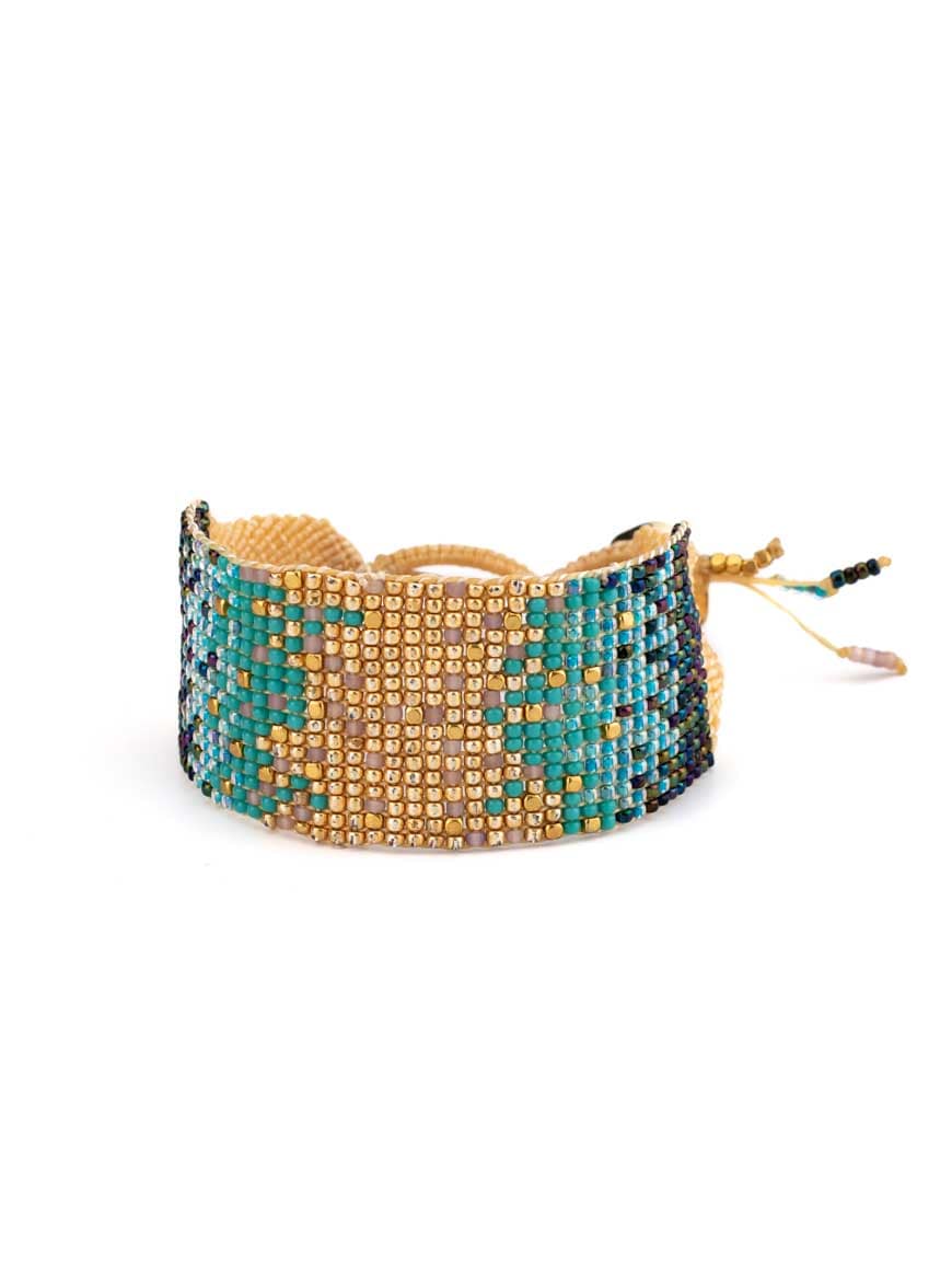 Elegant chic bracelet, made of Miyuki glass beads , knitted by wax thread.