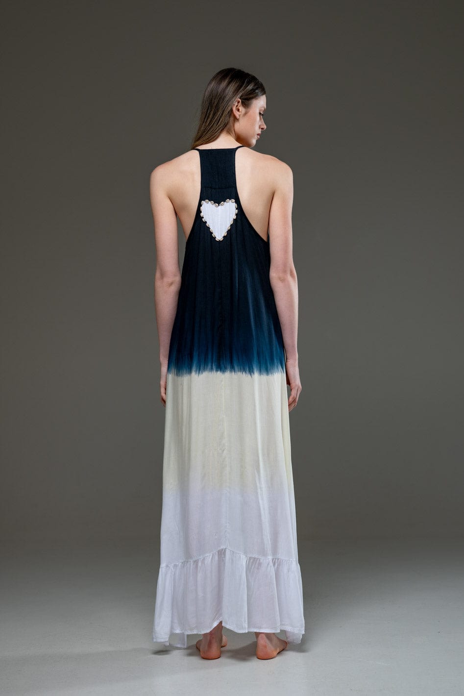 Luxury Soft Rayon Shiffon V Neckline Gradient Tie Dye Shell Knitted Asymmetric Long Strap Dress