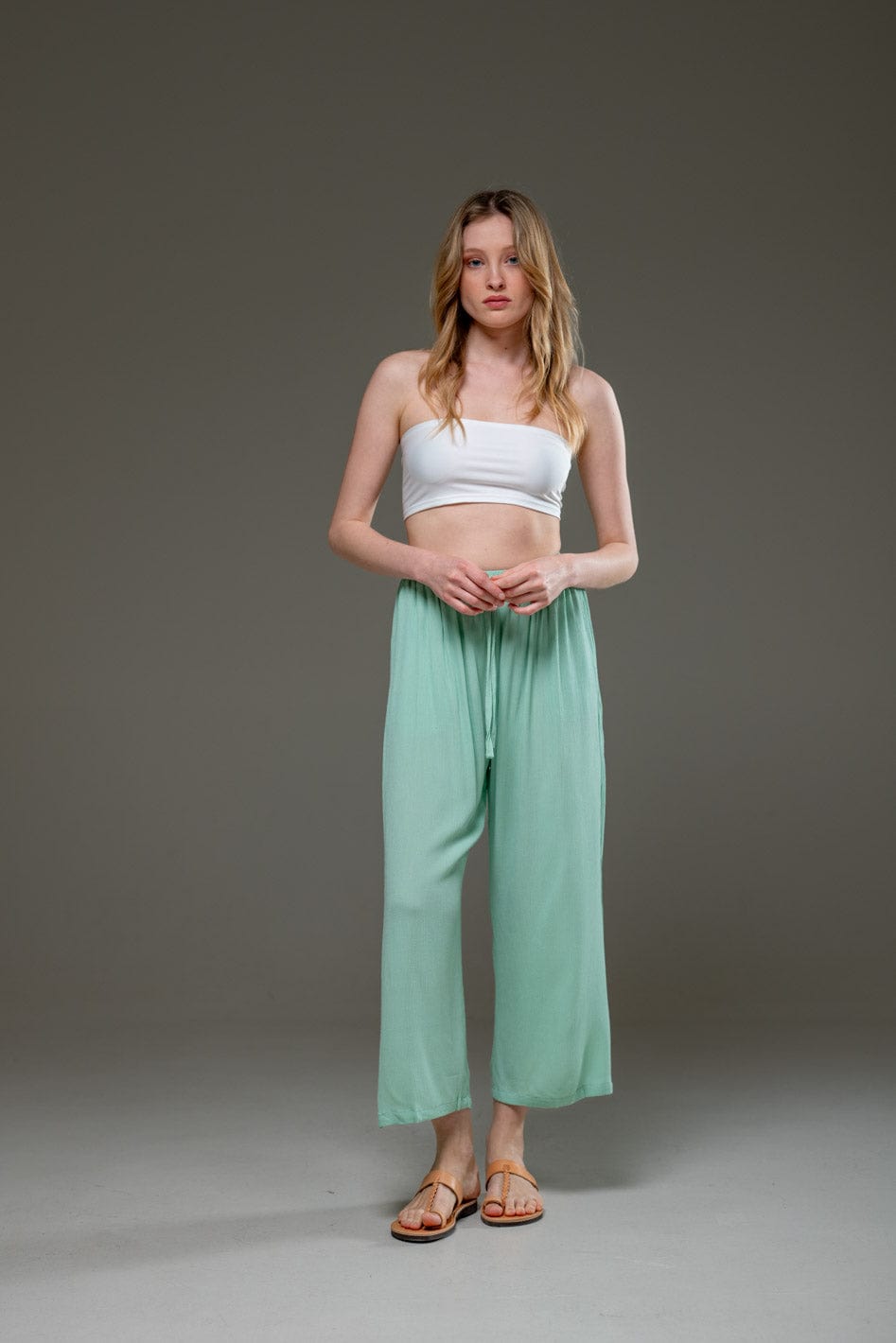 Pal Green Rayon Crepe Full Length elegant pants and fowing batwings Blouse Set