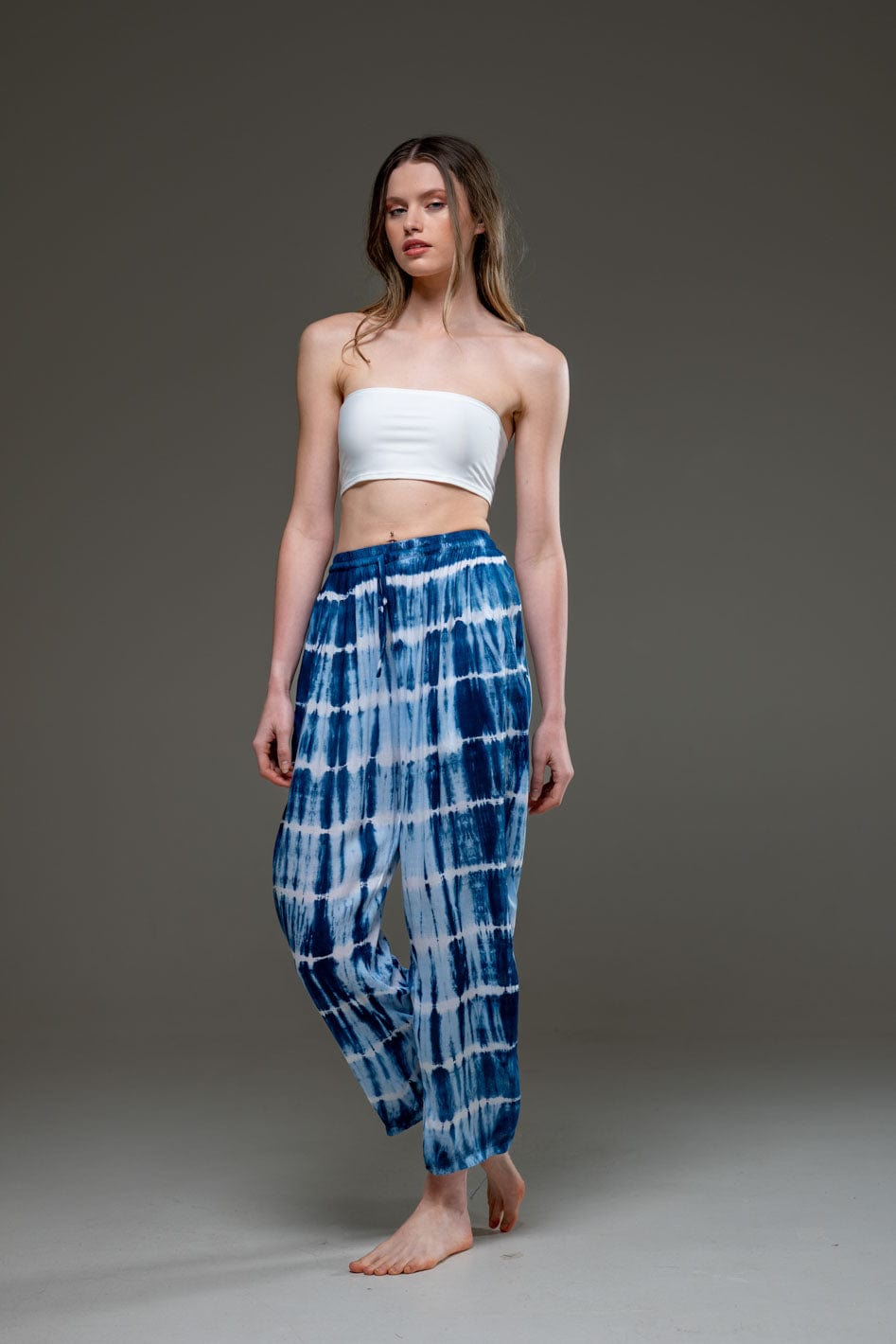 Elegant Blue Tie Dye Long Pants