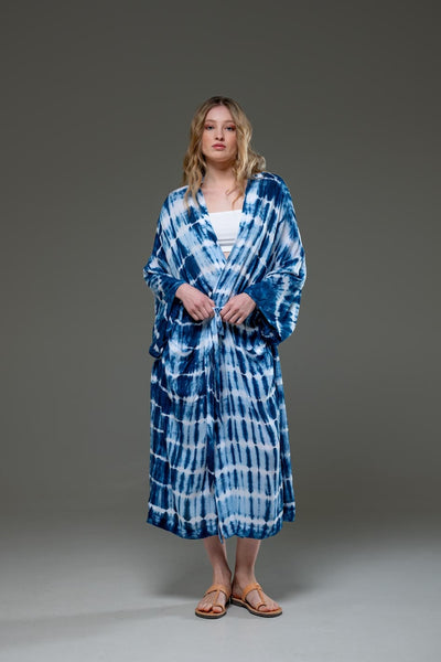 Soft  Rayon Blue tie dye Long Kimino 