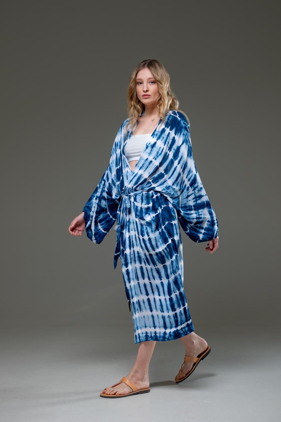 Soft  Rayon Blue tie dye Long Kimino 