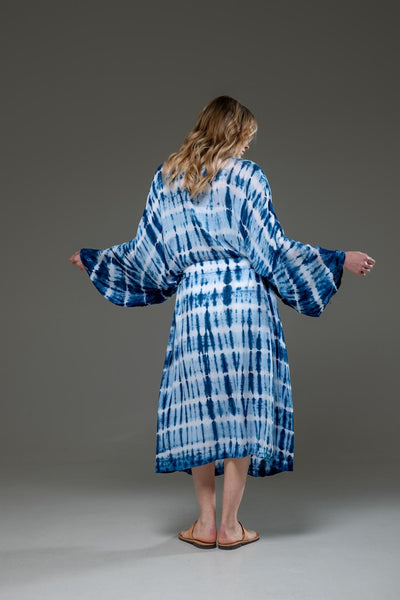 Soft  Rayon Blue tie dye Long Kimino 