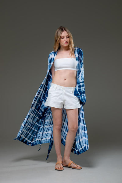 Soft  Rayon Blue tie dye Long Kimino 