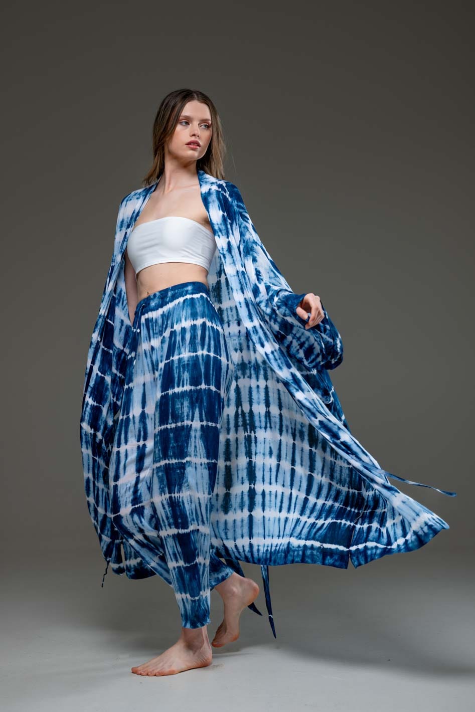 Soft  Rayon Blue tie dye Long Kimino 