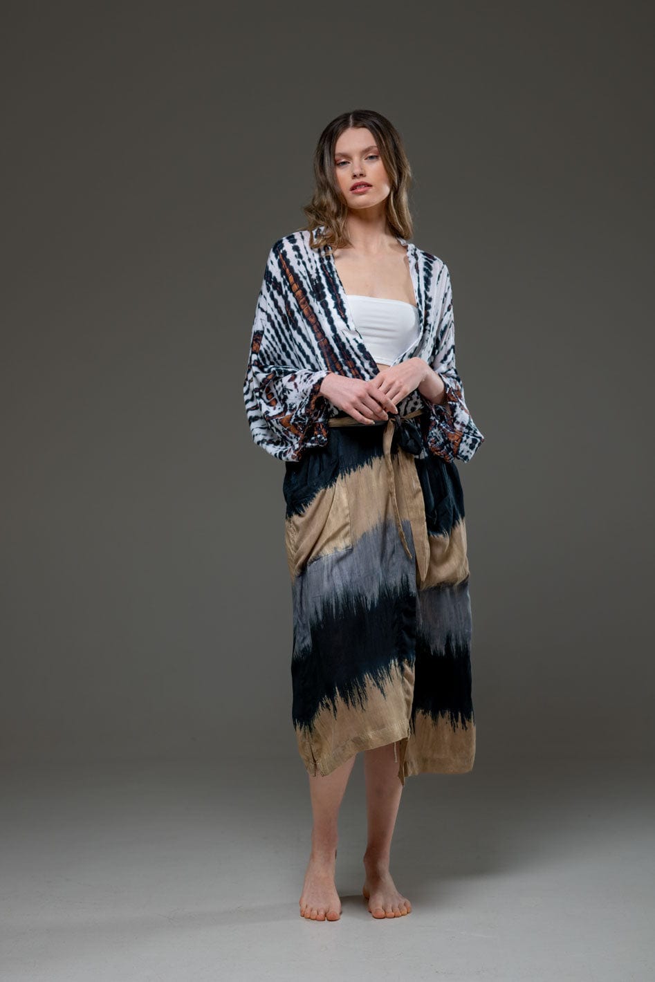 Soft  Rayon Elegant Chic tie dye Long Kimono 