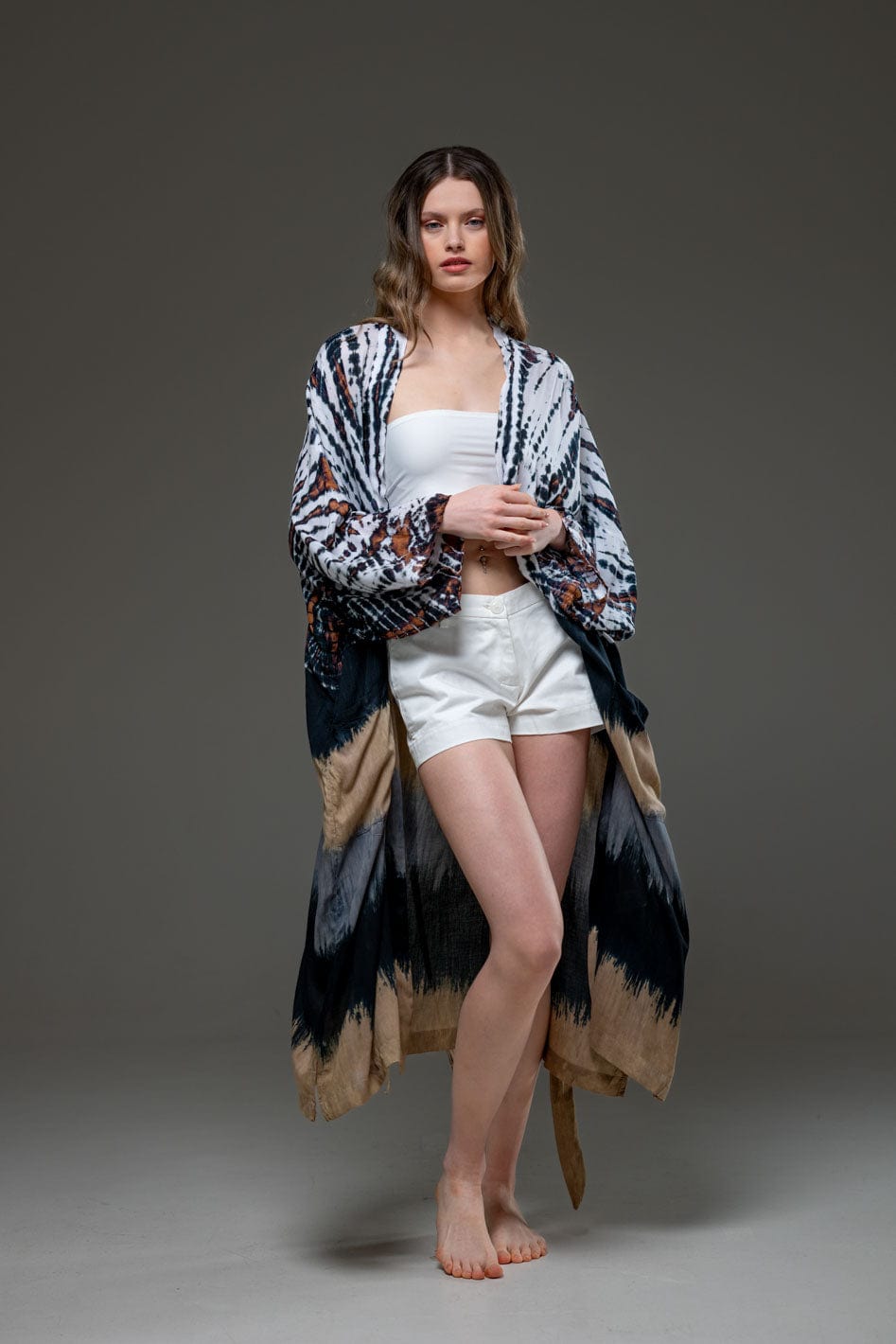 Soft  Rayon Elegant Chic tie dye Long Kimono 